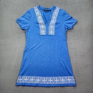 Vintage C Wonder Midi T Shirt Dress Women's Medium Blue V Neck Embroidered